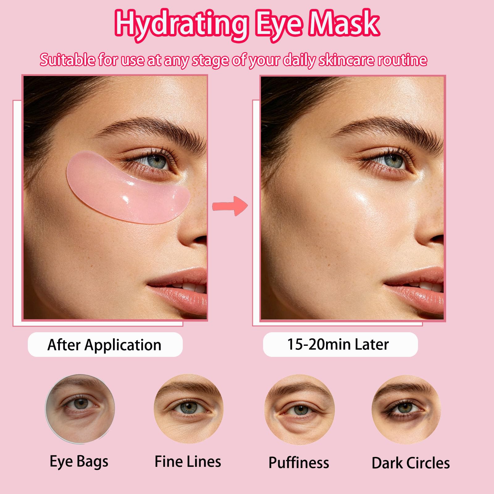 Yulight patch applied under eye demonstrating instant de-puffing benefit