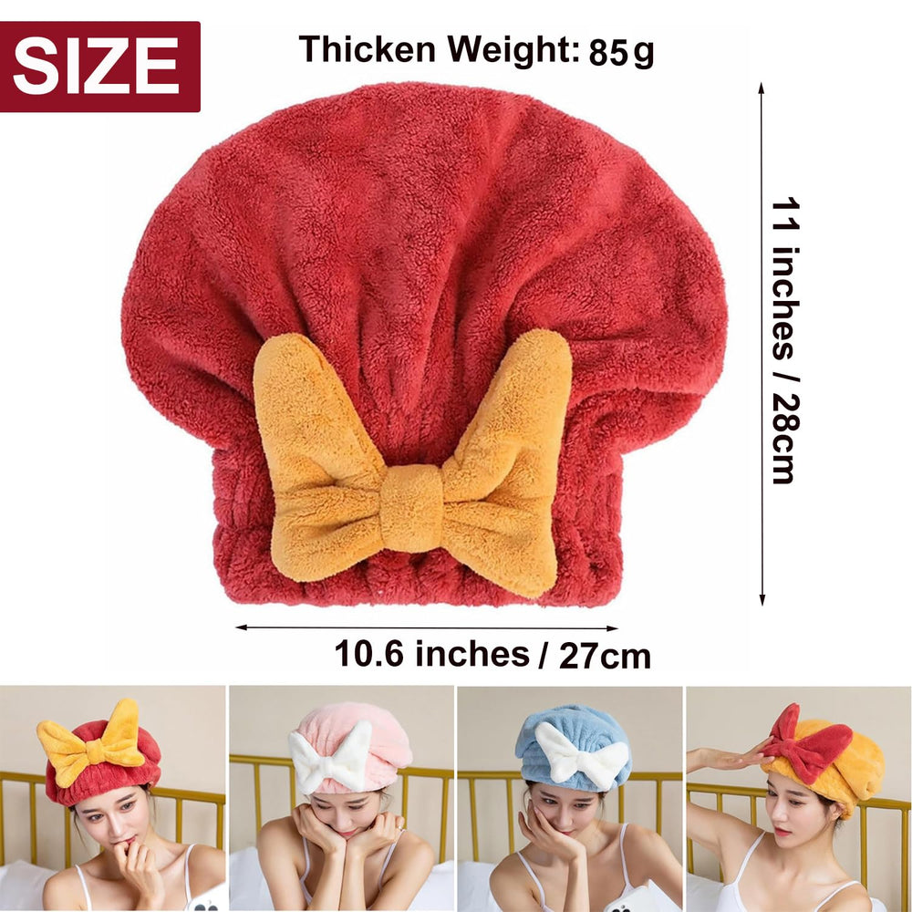 YUMINGUHC pink turban worn by model showing secure fit and hands-free drying benefit