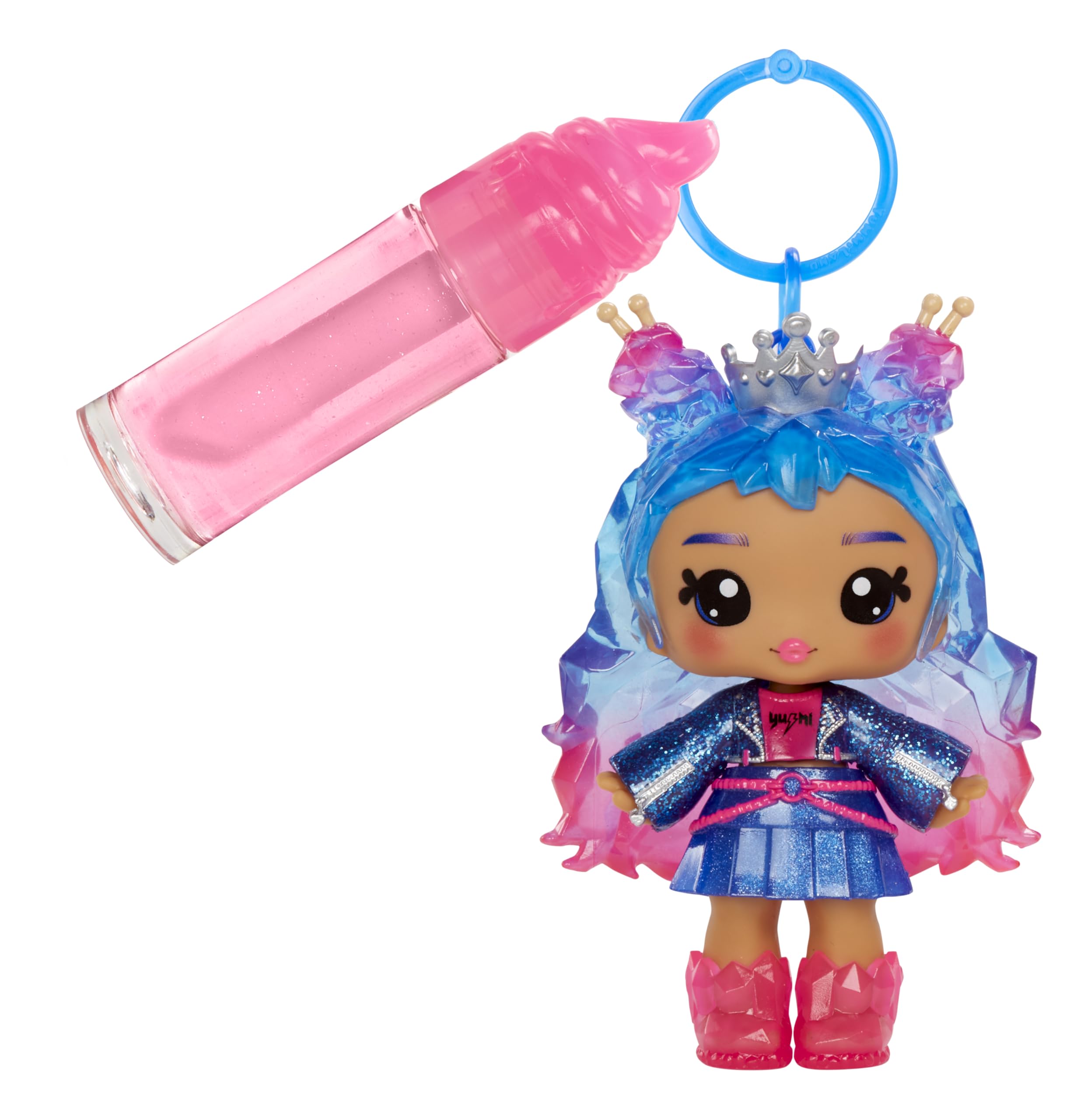 Yummiland Roxie keychain attached to backpack for on-the-go play and secure transport