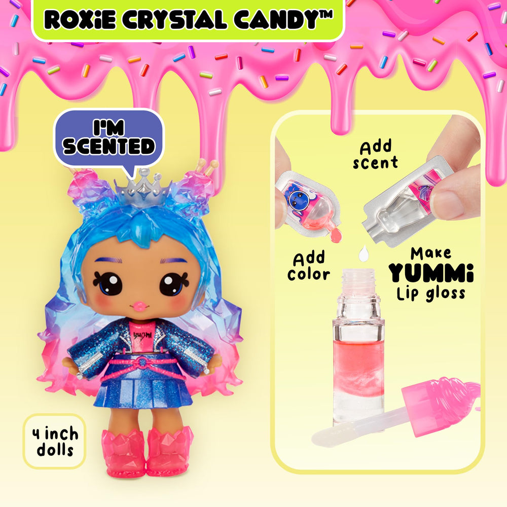 Yummiland Roxie held in hand for size comparison showing 4-inch scale and child-friendly design