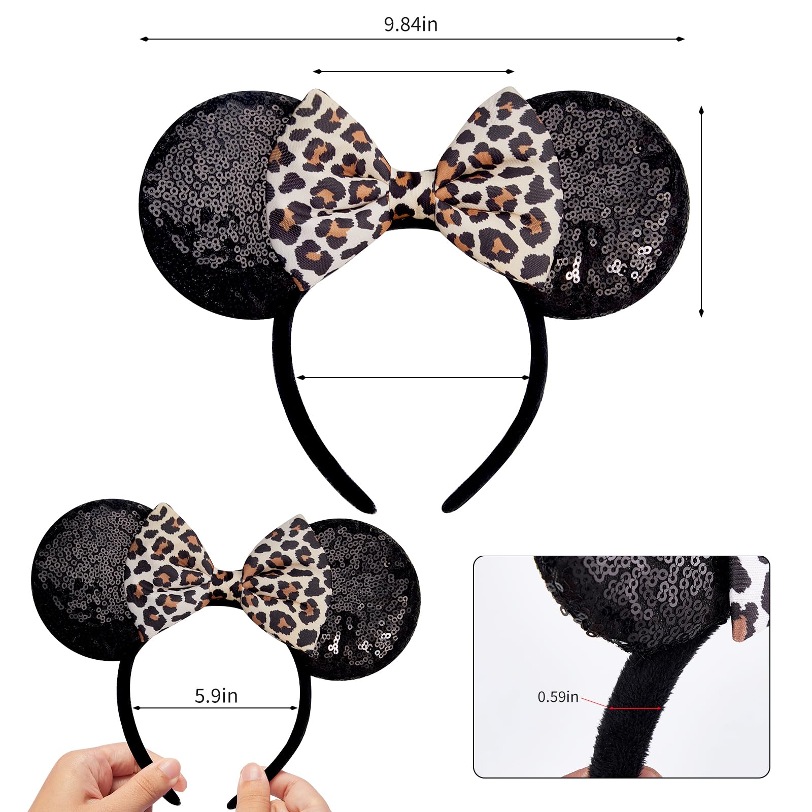 YUNISS close-up of sequins on cheetah ears, sparkly detail for standout photos