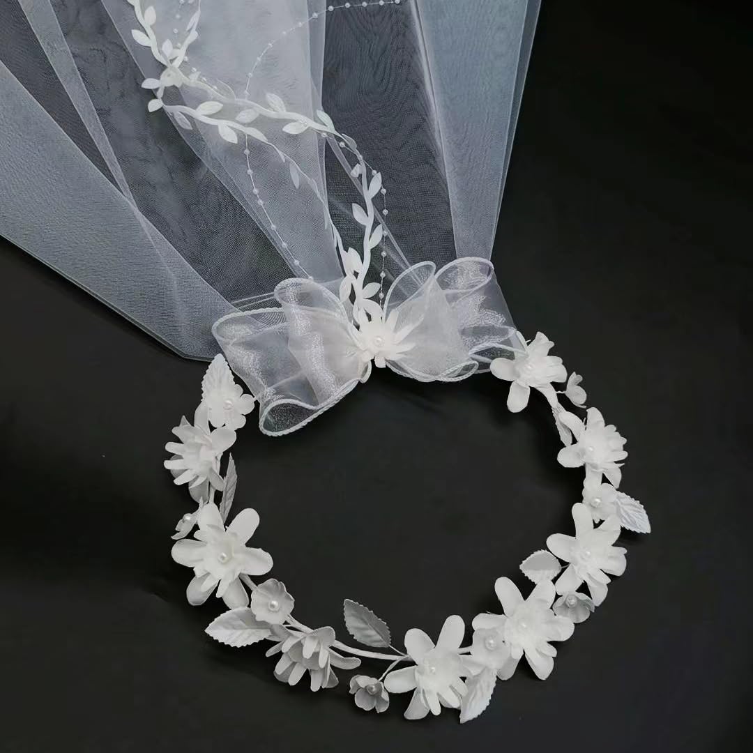 yuruyi front view of flower crown and veil highlighting bridal-ready styling