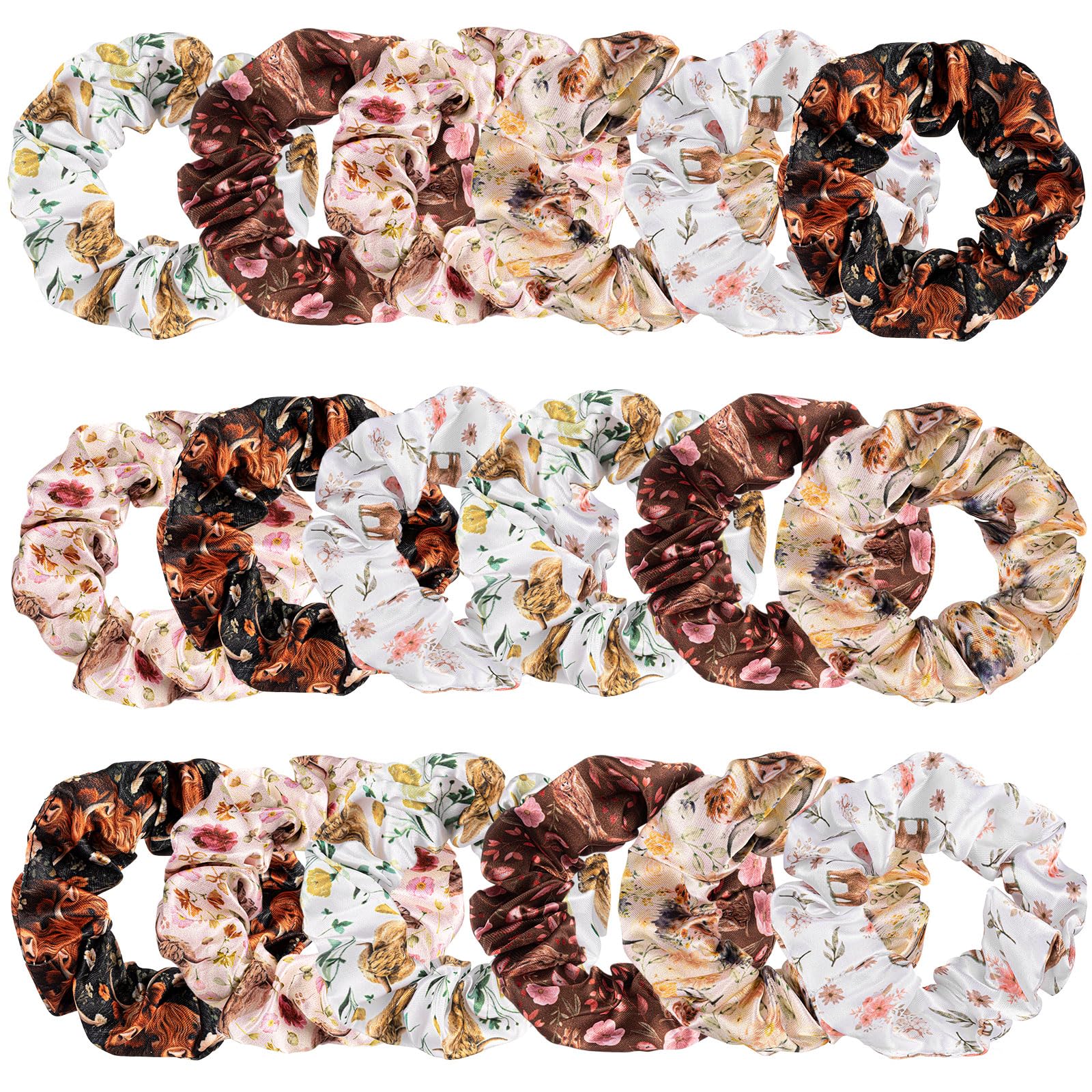 Yuxung front packaging showing 18 highland cow scrunchies and gifting appeal