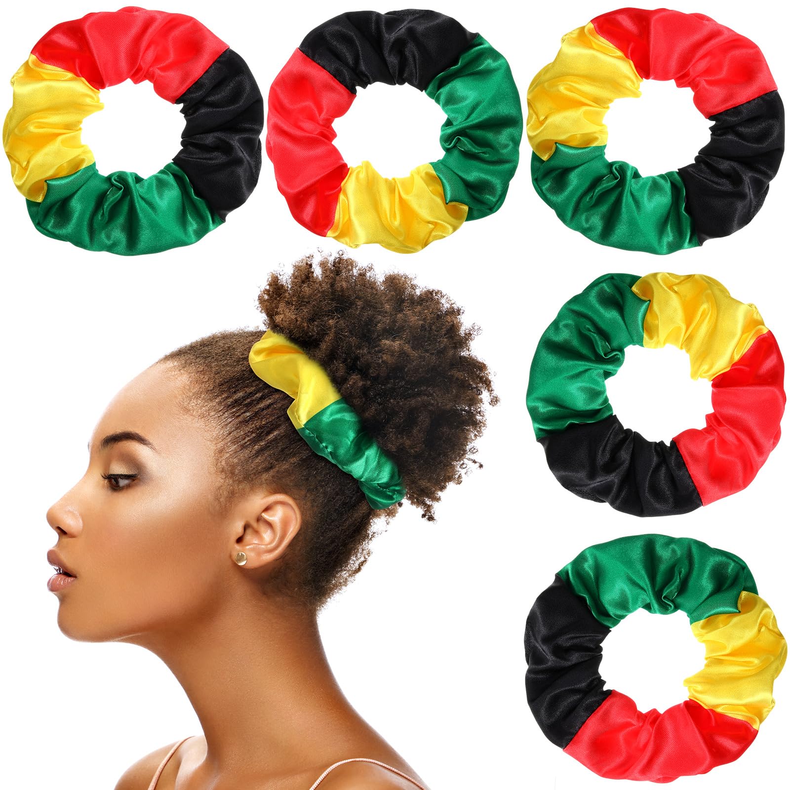 Yuxung front view of six Jamaica color scrunchies showing vibrant set and ready wear