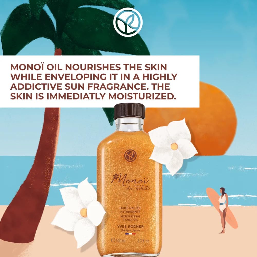 Yves Rocher oil pouring from bottle with droplets showing smooth application benefit: easy spread