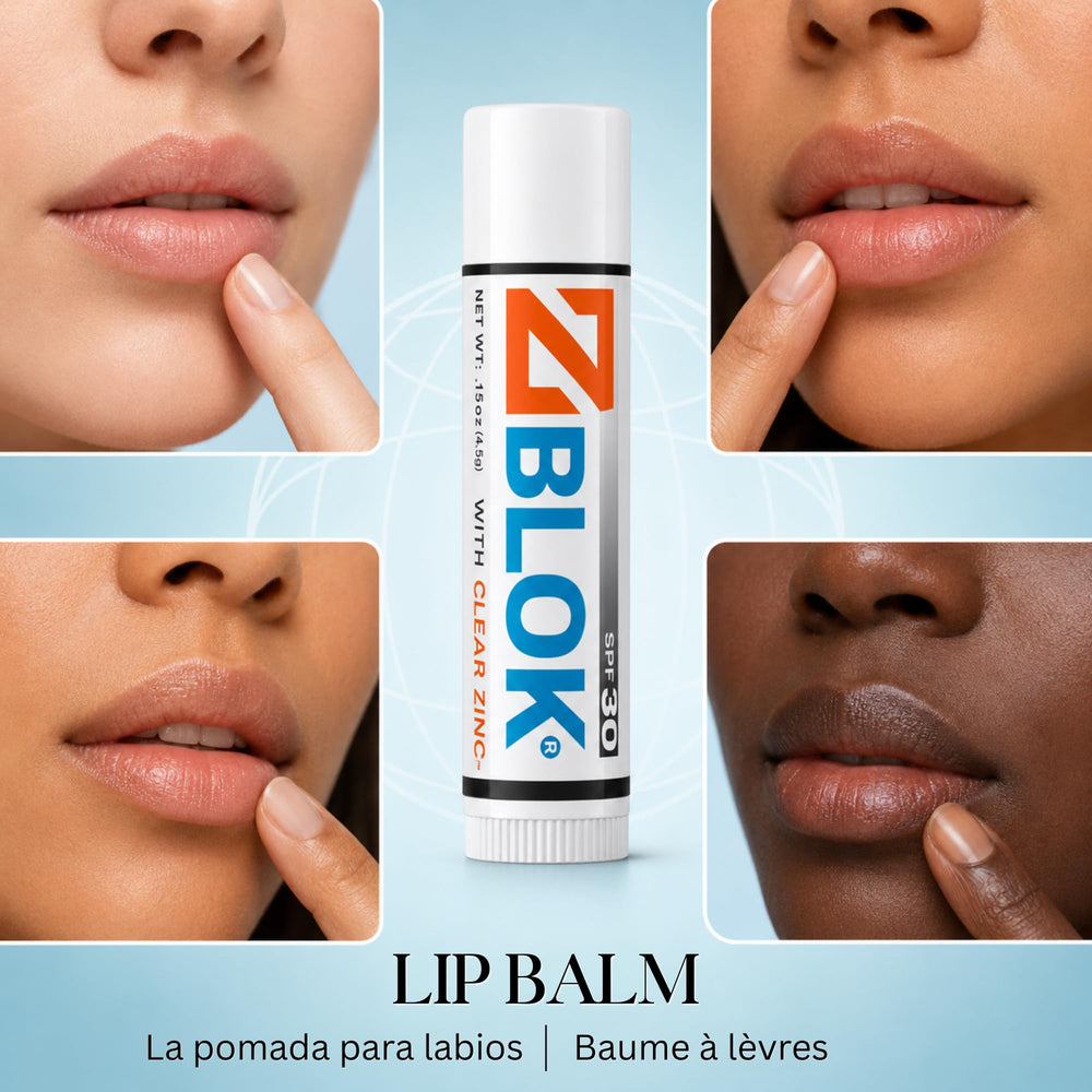 Application of Z Blok on lips demonstrating clear, non‑chalky coverage