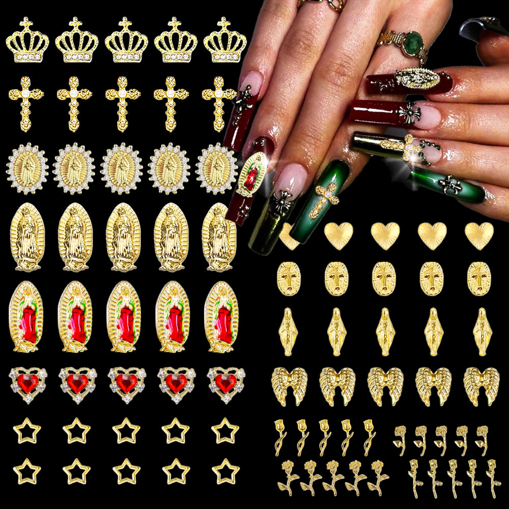 ZAKCBEAUR front packaging showing 80 gold nail charms and designs for easy selection