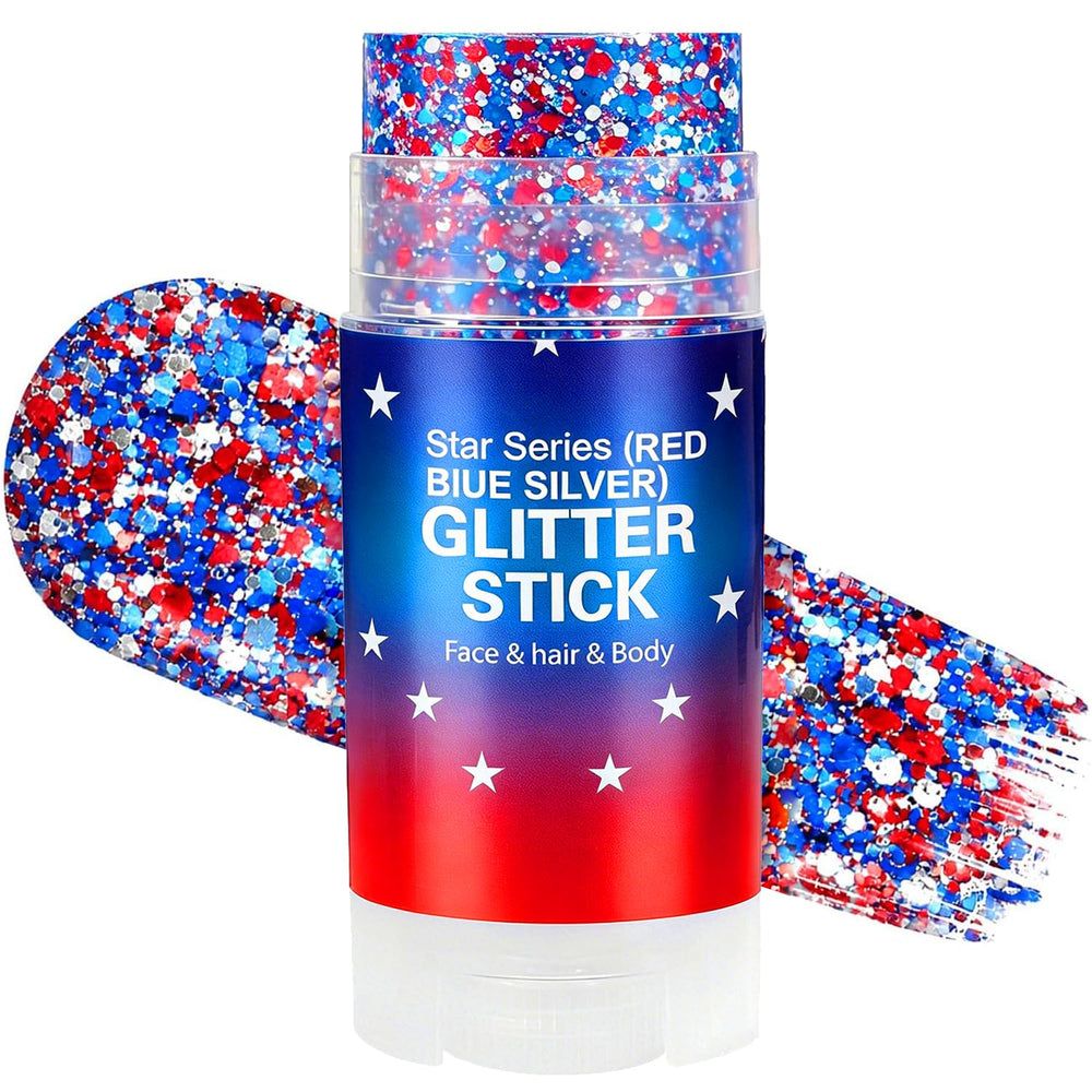 ZARICS front packaging showing patriotic glitter stick benefit: easy application