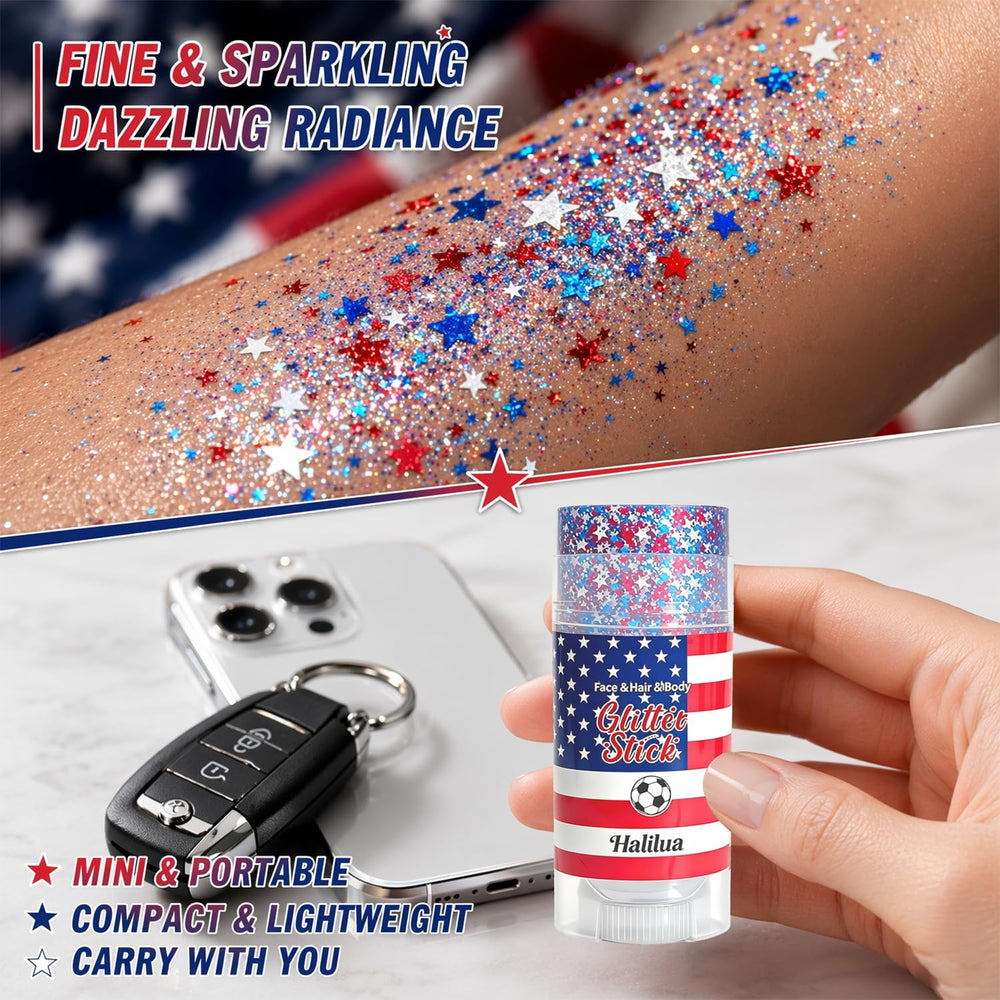 ZARICS glitter applied to face with fingertip delivering bold patriotic sparkle