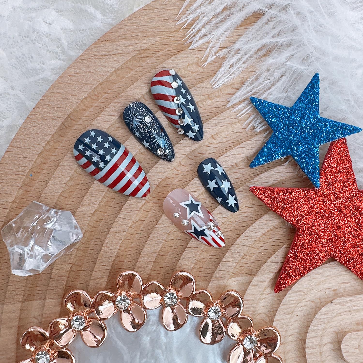 ZASKHLD detailed American flag nail artwork showing crisp stars and stripes