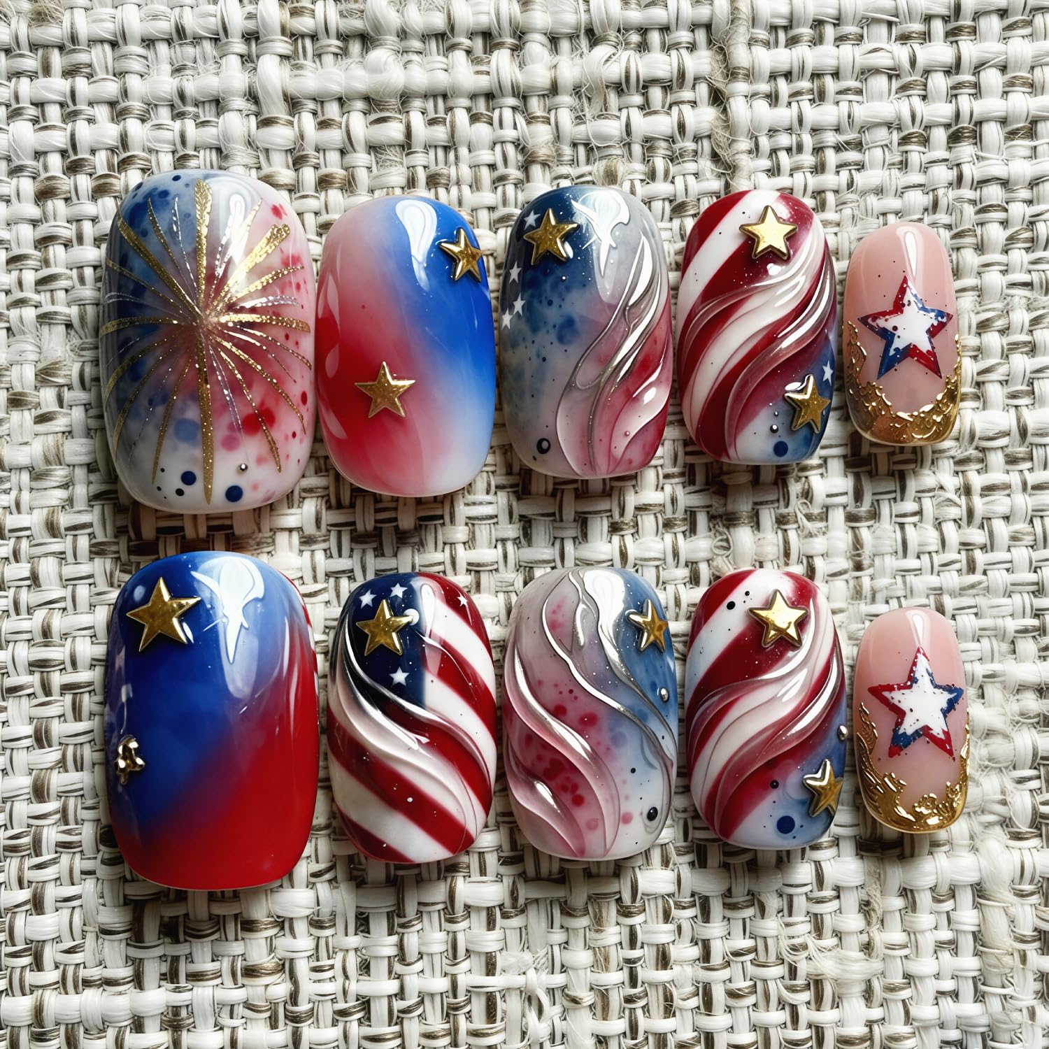 ZASKHLD front packaging showing full 30-piece patriotic nail kit and convenience