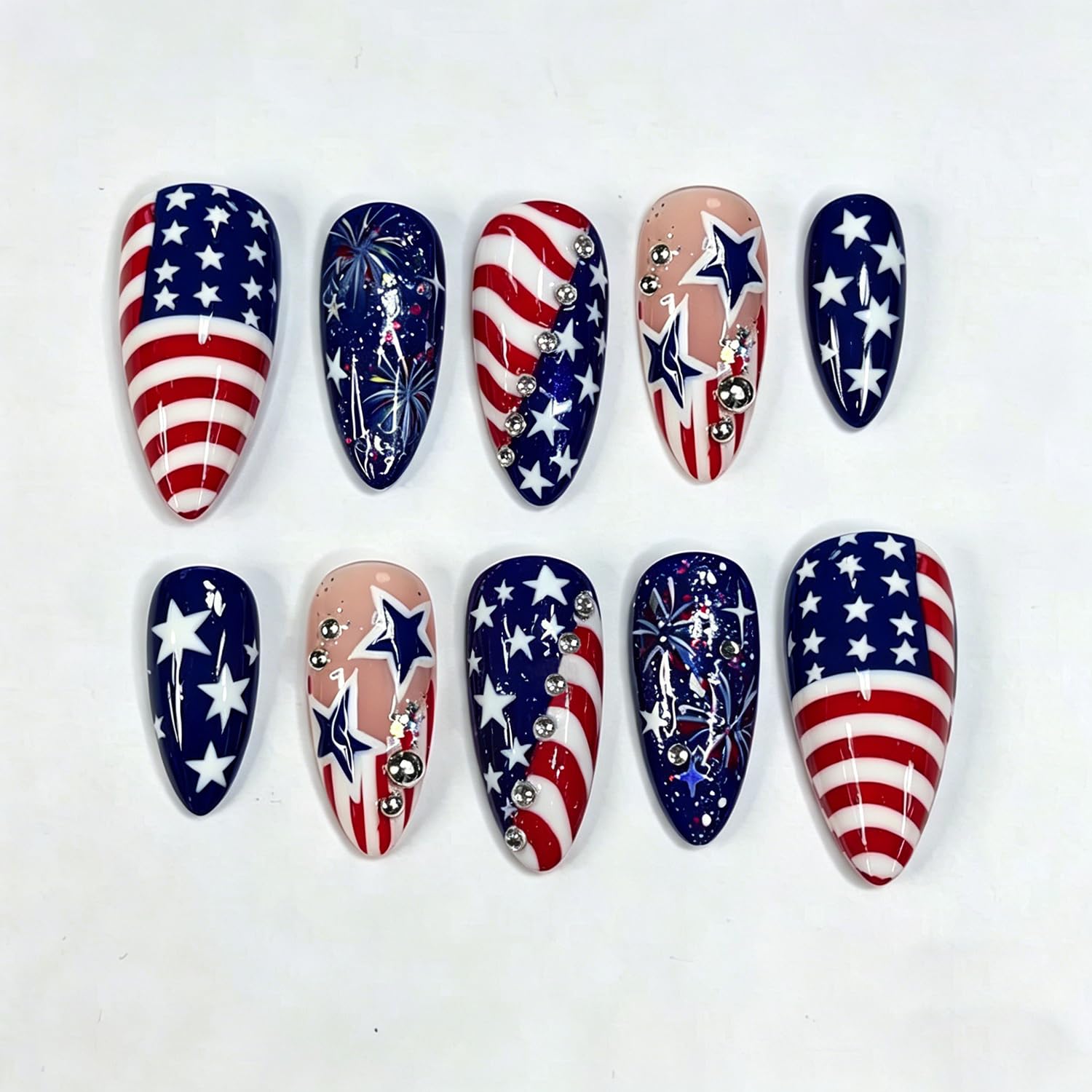 ZASKHLD front packaging showing all 24 patriotic press-on nails and kit benefits