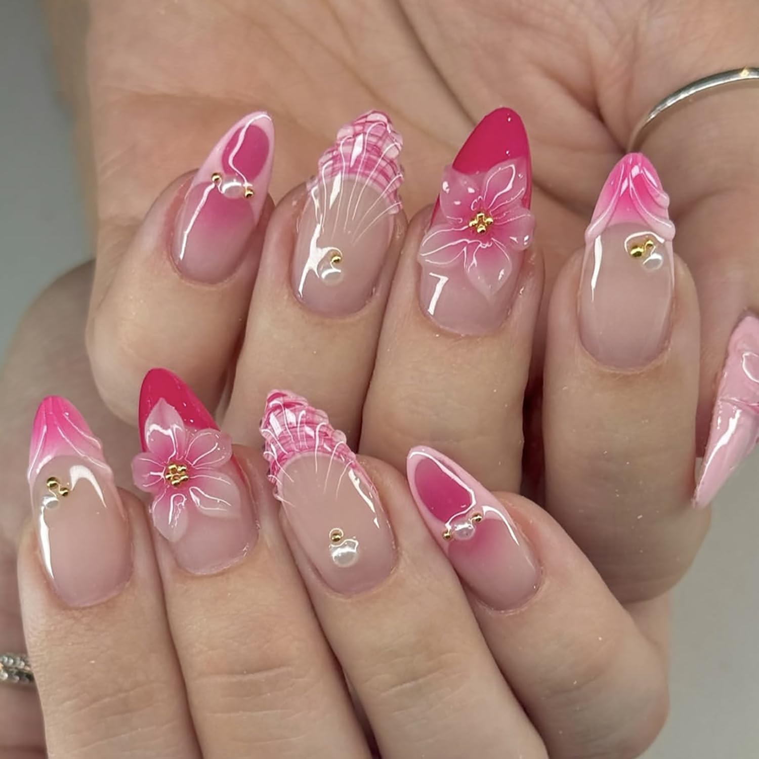 ZASKHLD front packaging of pink press-on nails showing kit contents and benefits