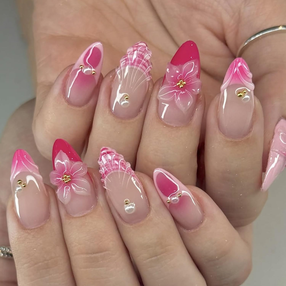 ZASKHLD front packaging of pink press-on nails showing kit contents and benefits