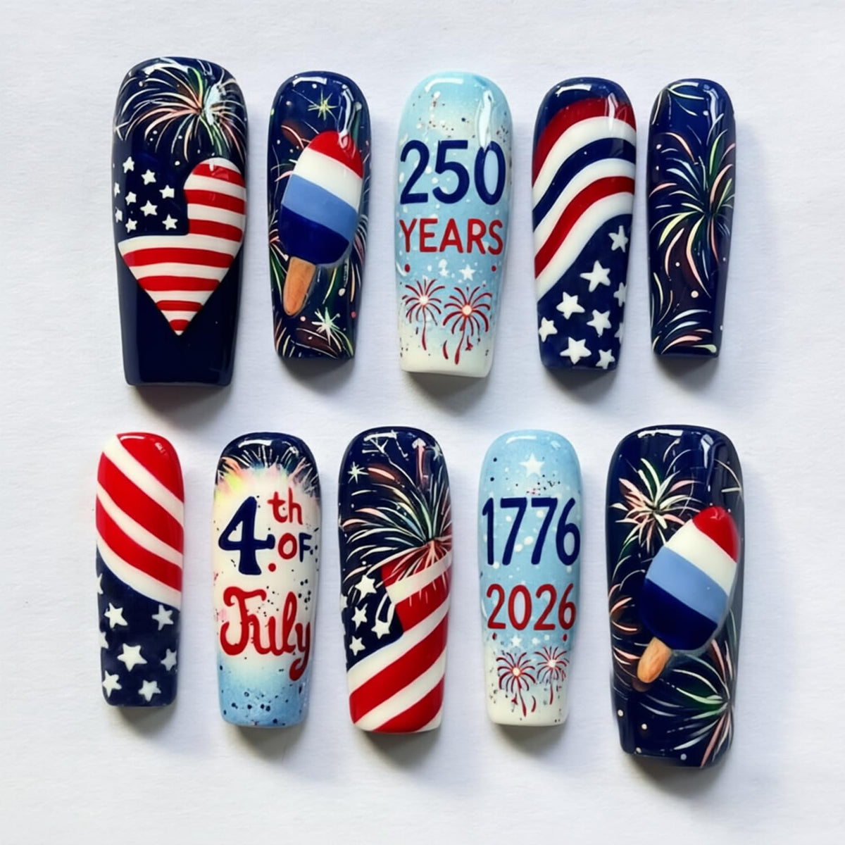 ZASKHLD front packaging showing 24-piece patriotic nail set and quick benefits