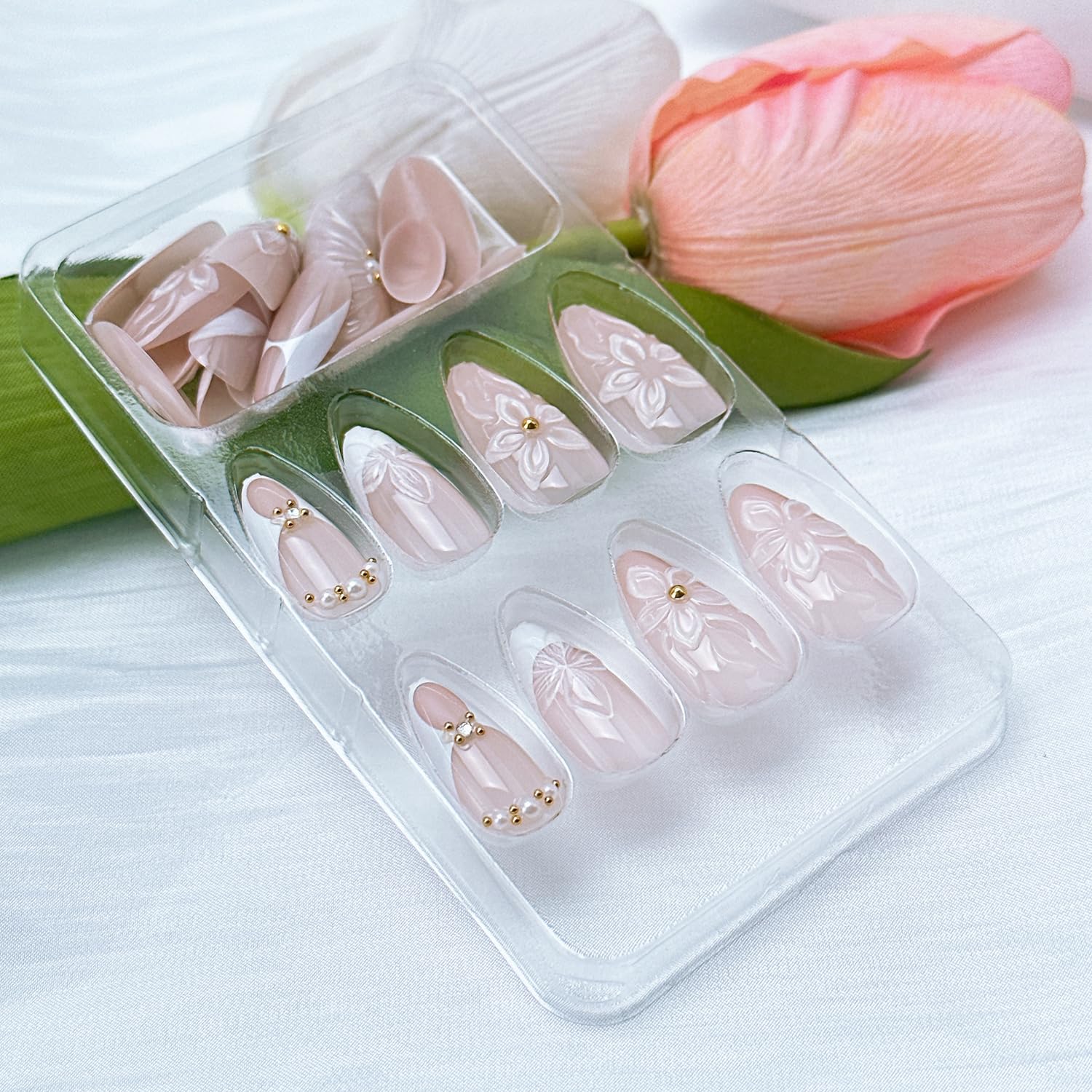 ZASKHLD press-on nails being applied showing simple stick-on application