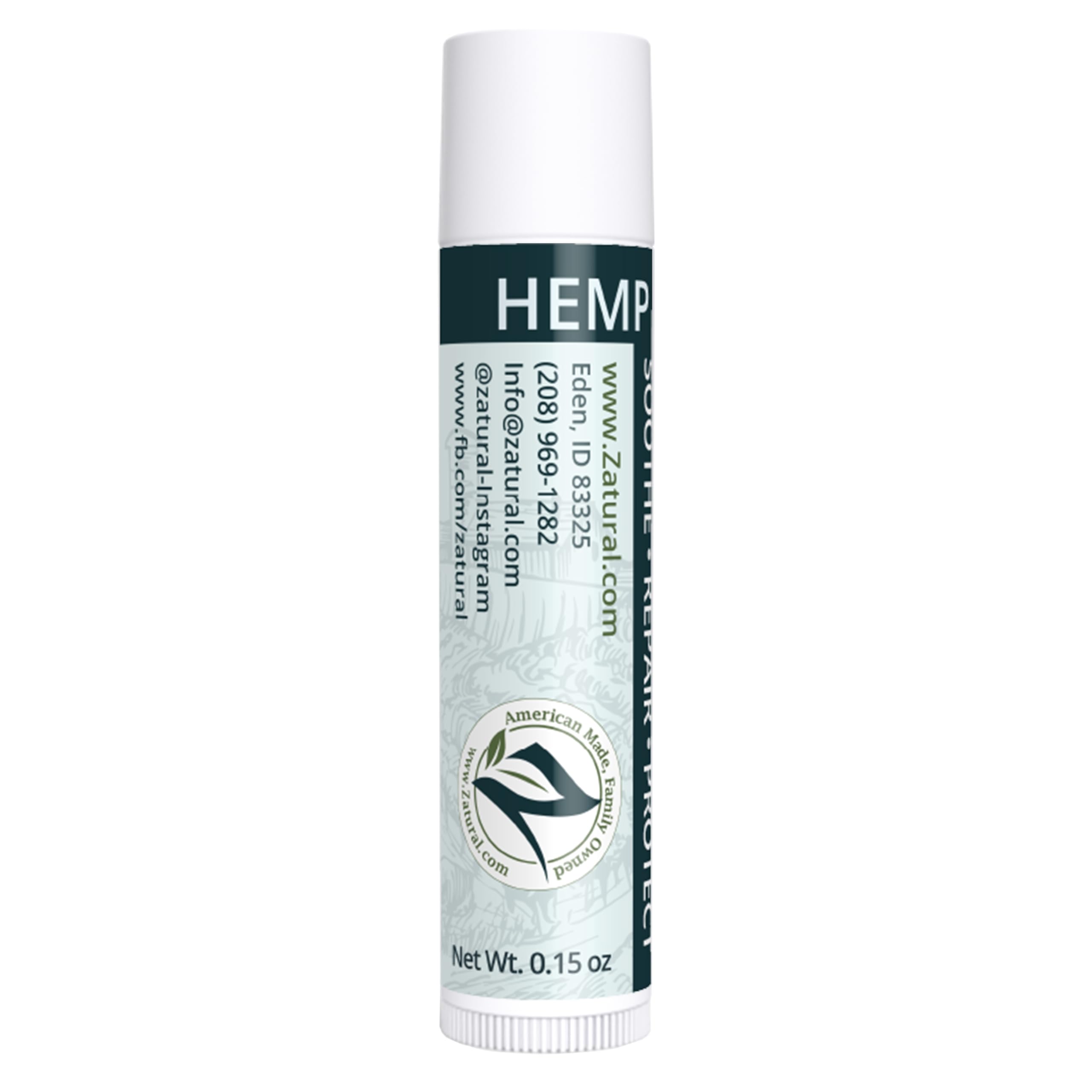 Zatural hemp lip balm stick detail after use showing long-lasting wear benefit