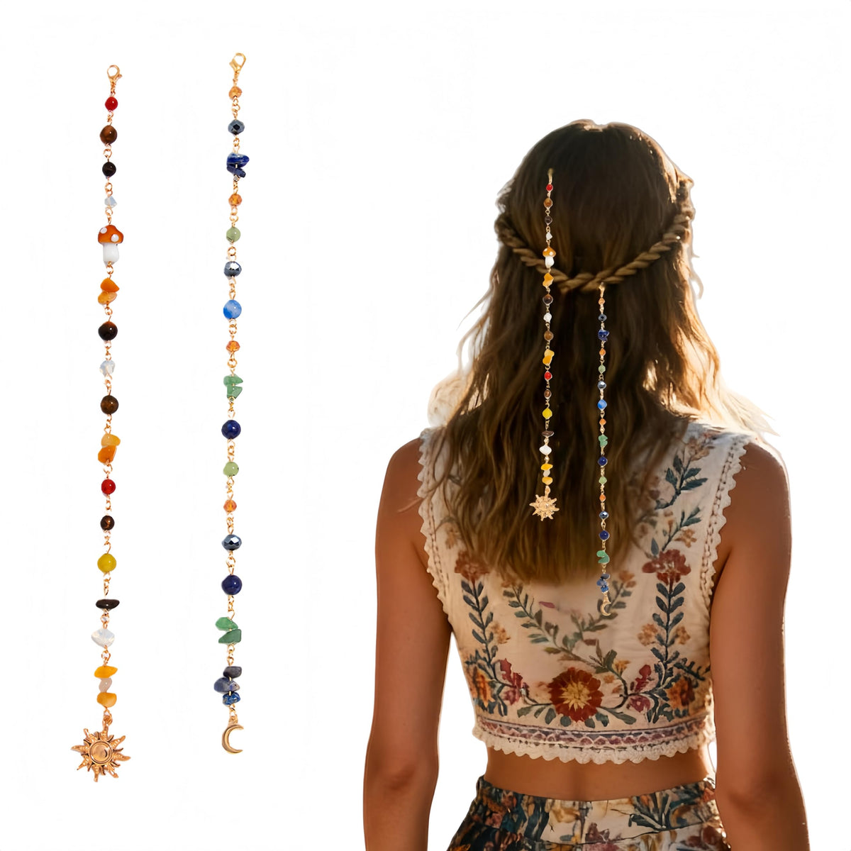 Zaxomum front packaging showing colorful boho hair chains and tassels for stylish gifting