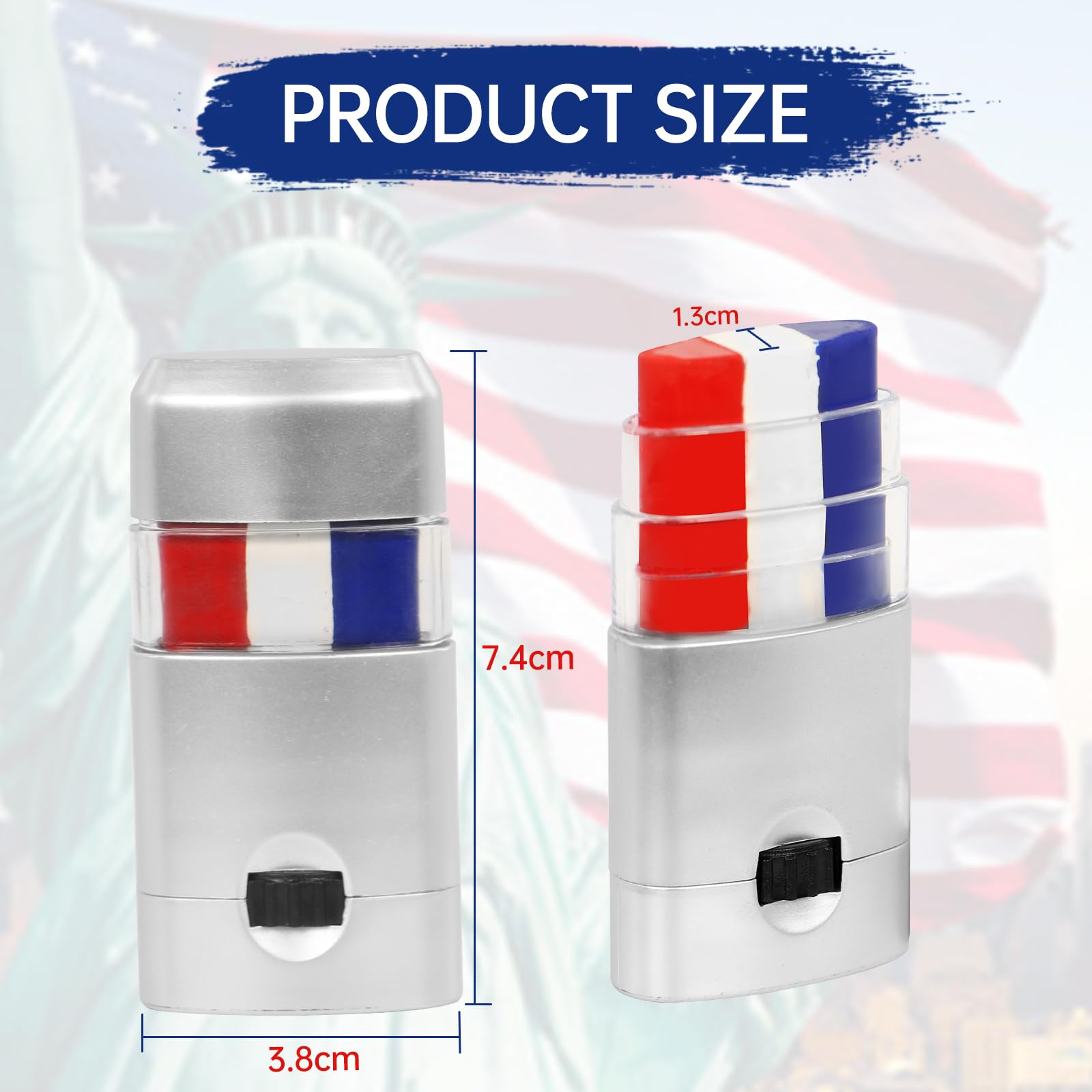 Zayin applied on cheek creating sharp patriotic stripes for eye-catching celebration looks