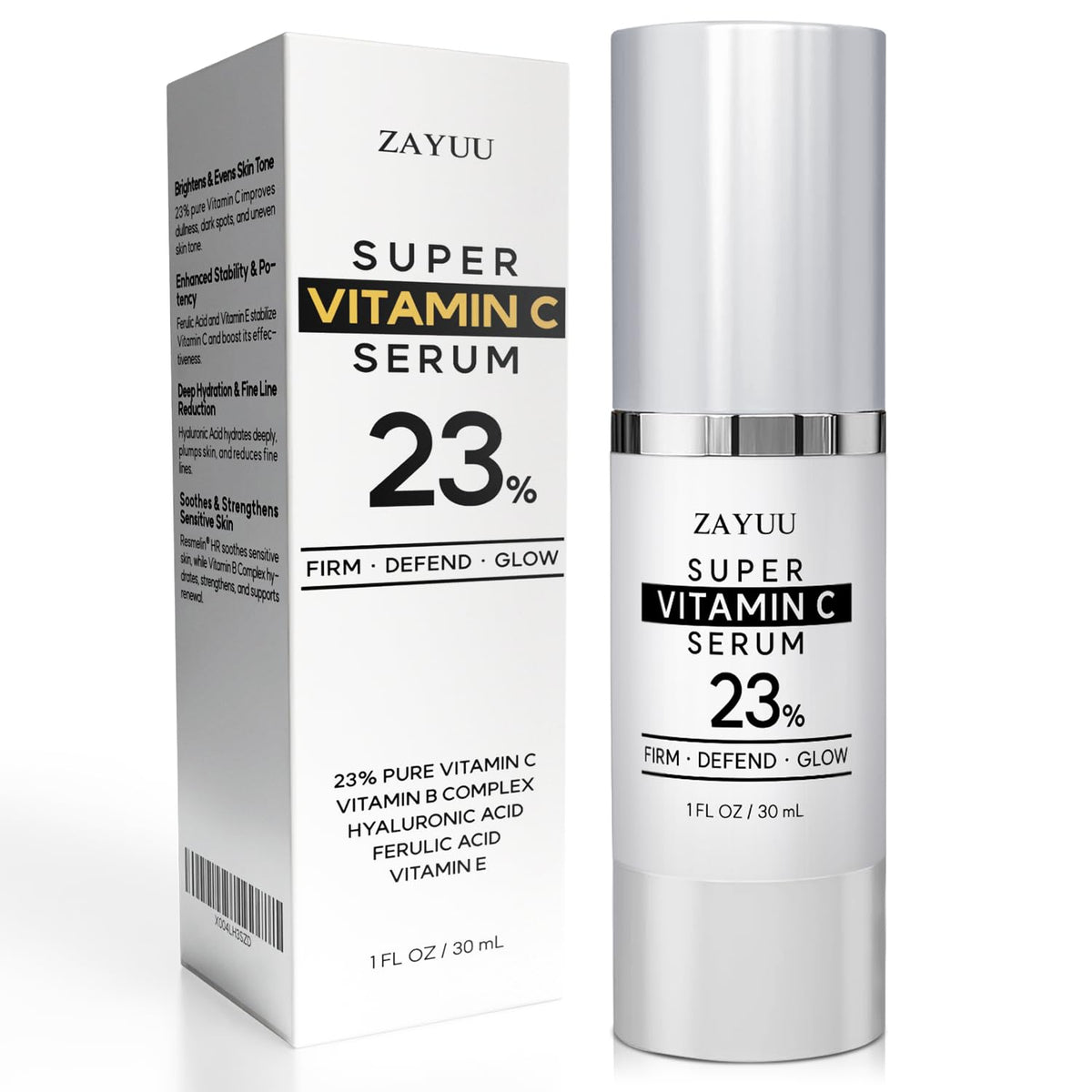ZAYUU bottle front packaging showing label and brightening benefit