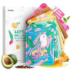 ZealSea front packaging showing seven daily masks and benefits