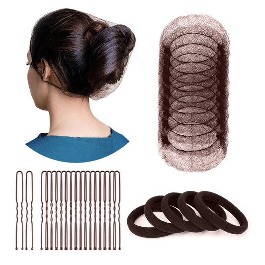 ZefeqCo front packaging showing brown bun nets pins ties for organized styling