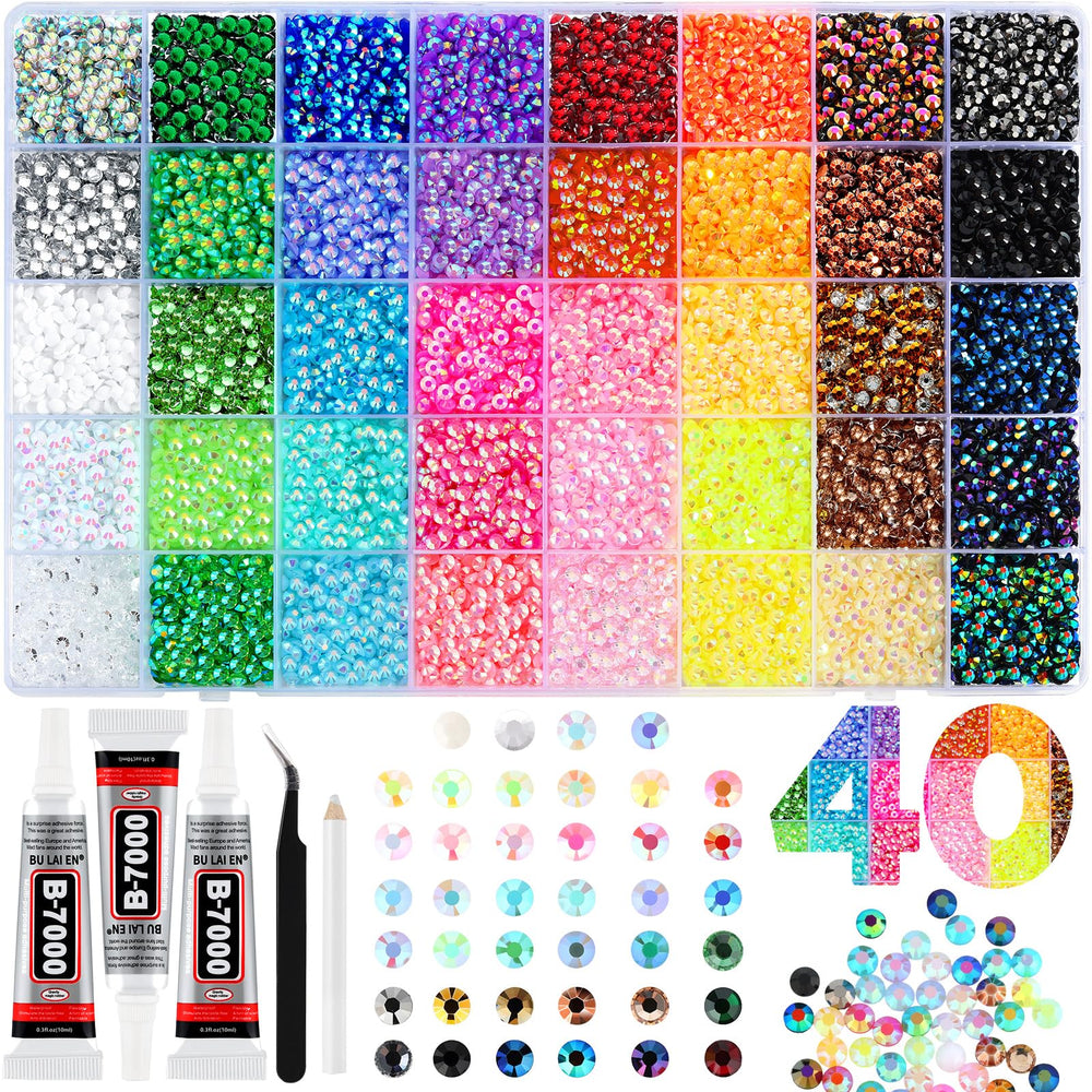 Zefy front packaging showing 19,000 4mm rhinestones and included tools benefits quick start