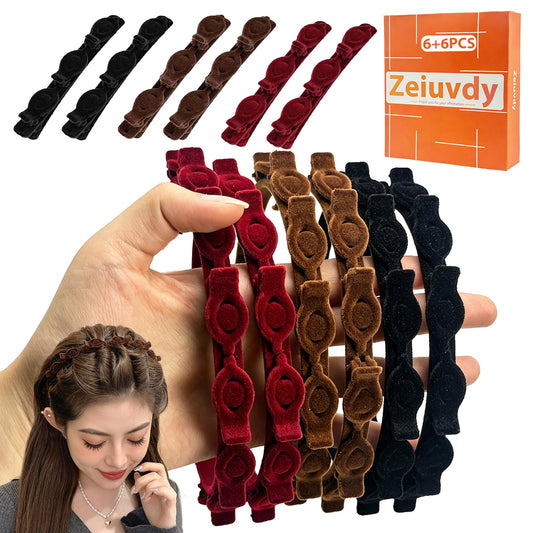Zeiuvdy front packaging showing six headbands and braided clips, compact starter set benefit