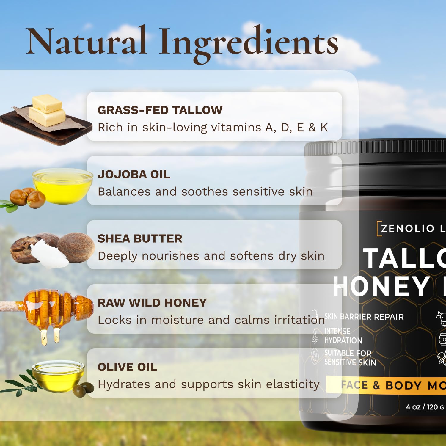 Zenolio Labs texture close-up revealing whipped tallow blend and smooth absorption benefit