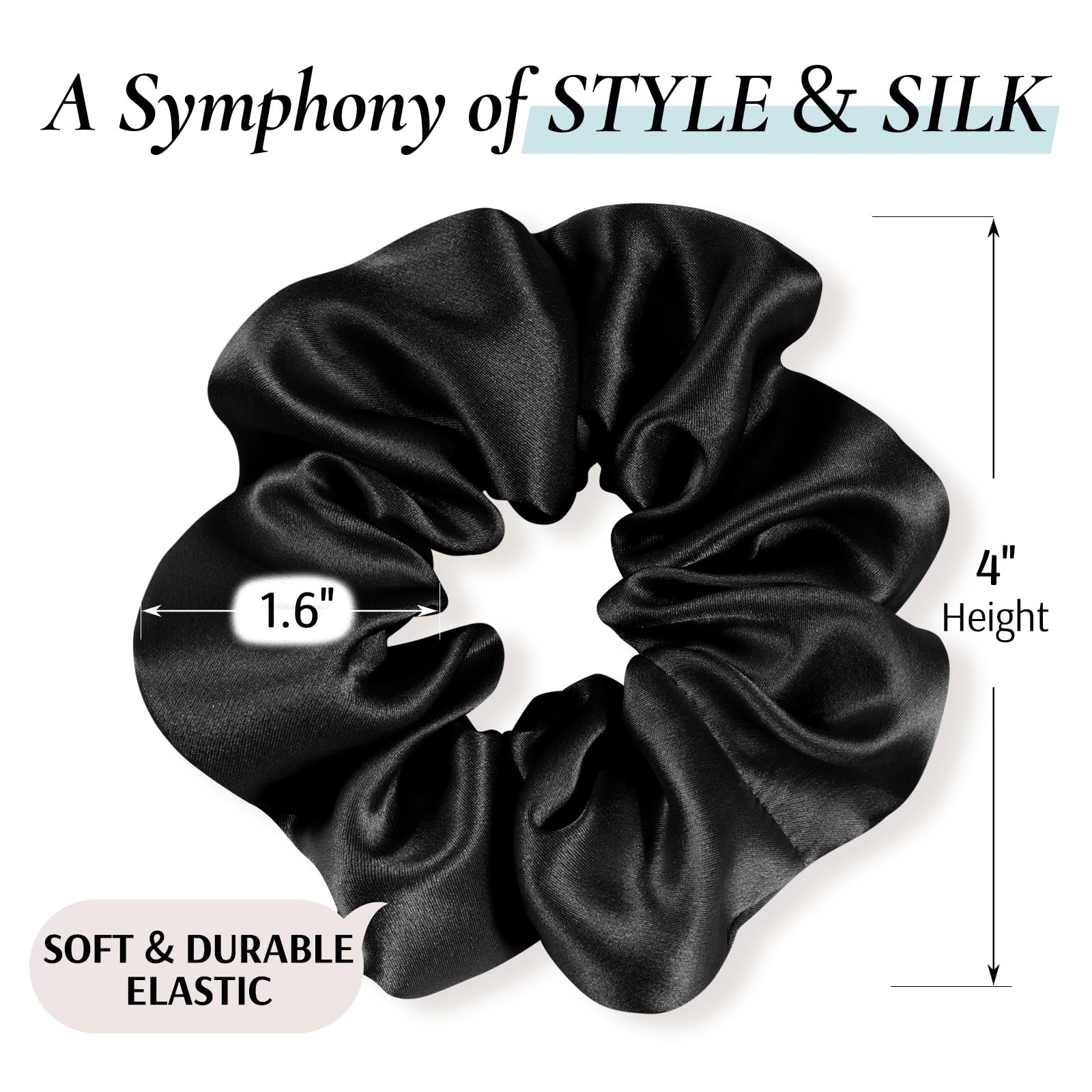 Zenssia three black silk scrunchies laid flat showing durable, reusable styling options