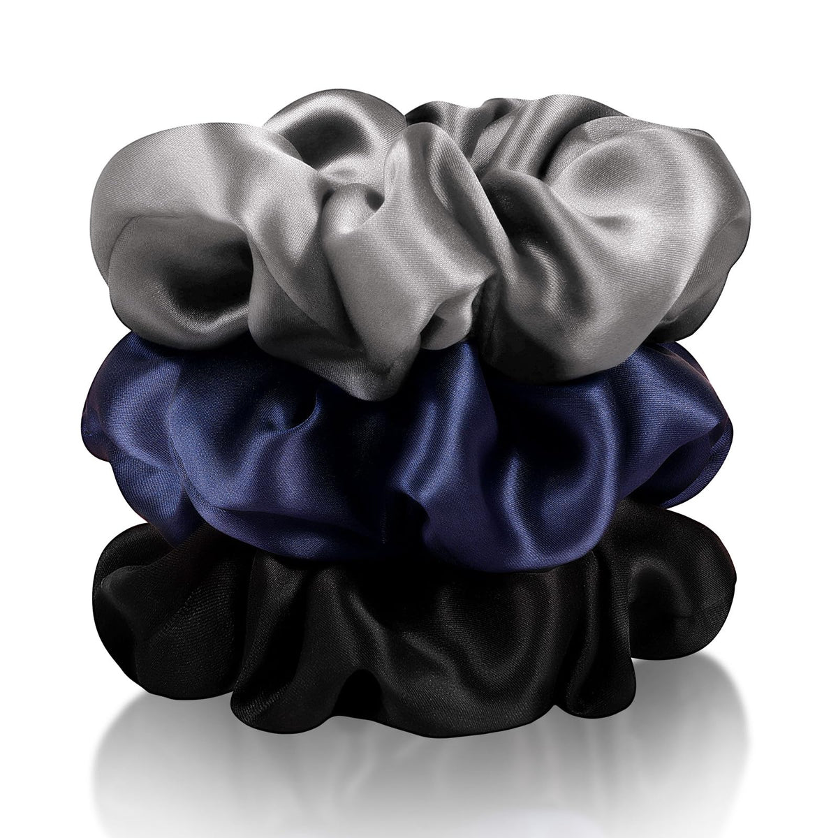 Zenssia scrunchie pack front view showing three colors and neat presentation