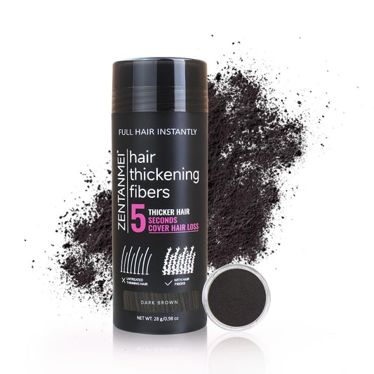 ZENTANMEI front packaging showing dark brown hair fibers and benefit of instant volume