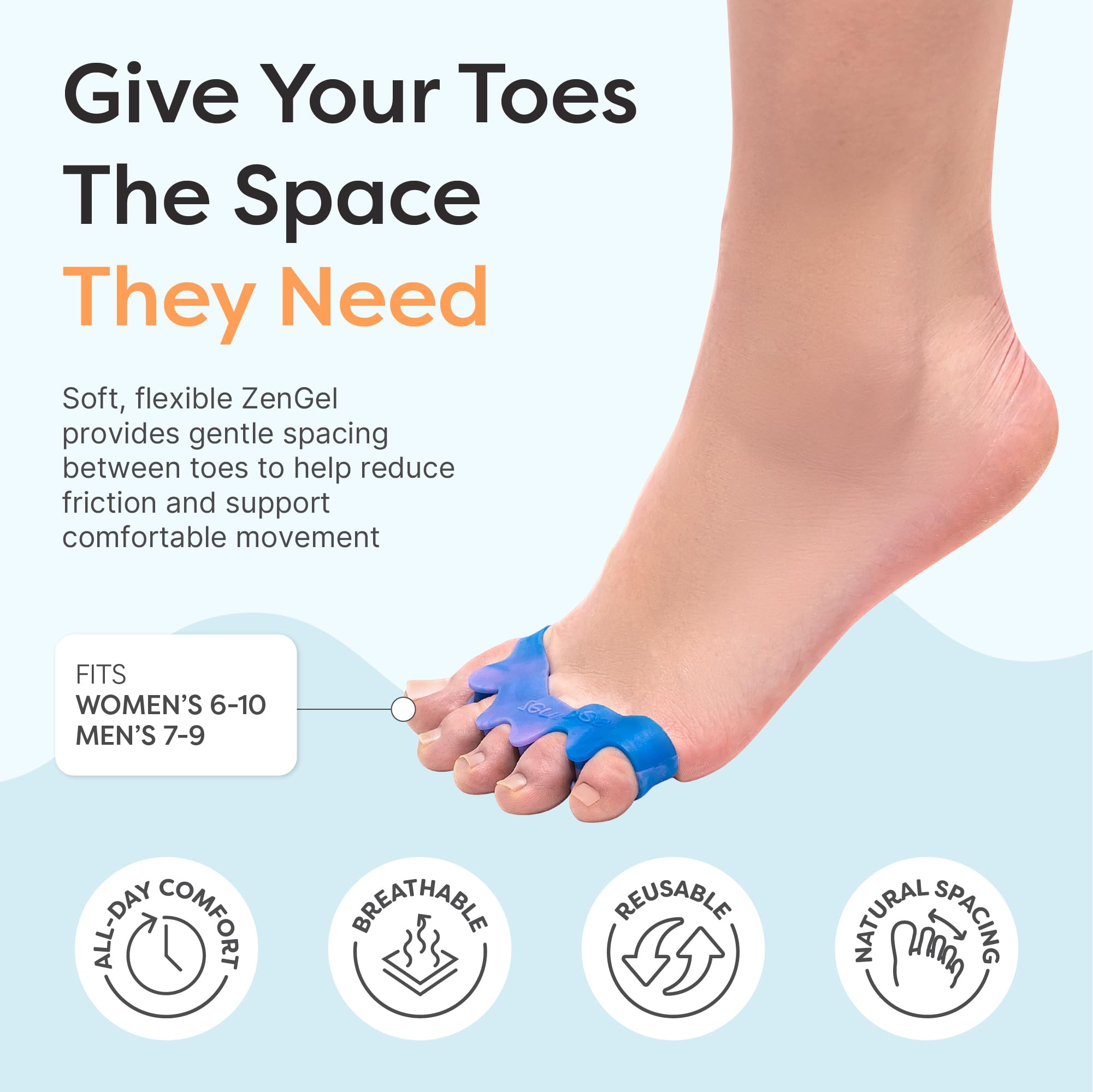 ZenToes close-up gel texture demonstrating firm support and durability