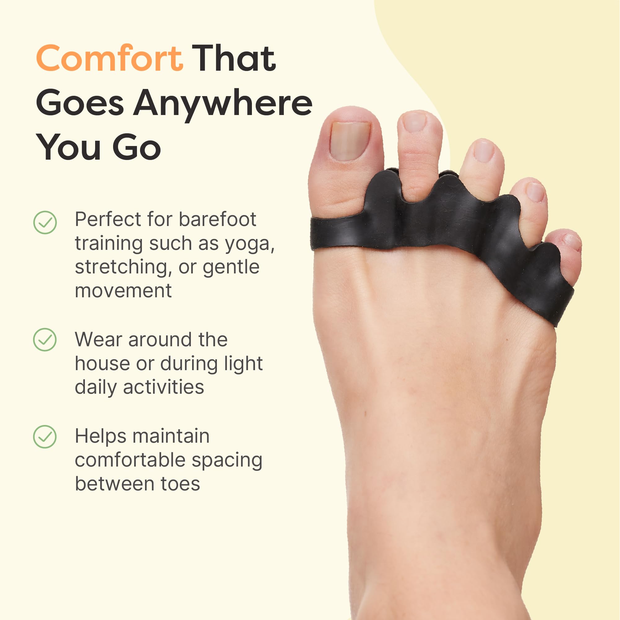 ZenToes on toes during yoga showing improved toe spacing