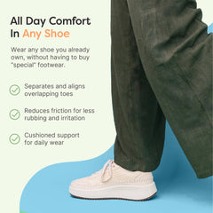 ZenToes on foot next to ruler demonstrating size and fit for users