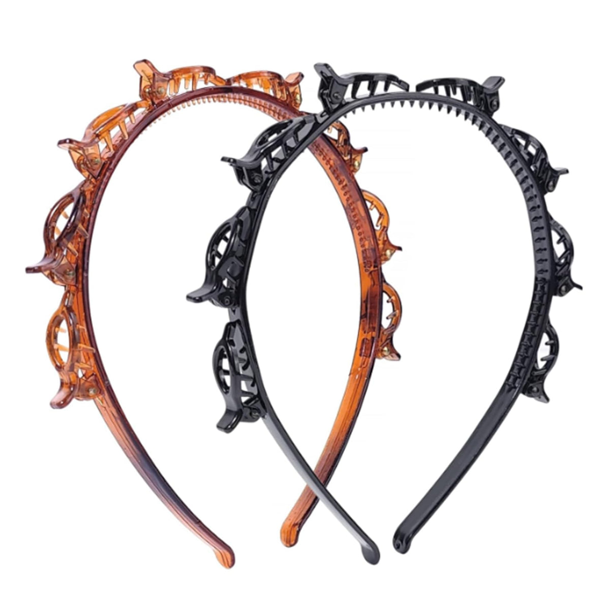 ZeriLion front view of black and brown double layer headbands showing sleek profile and colors benefits easy outfit matching