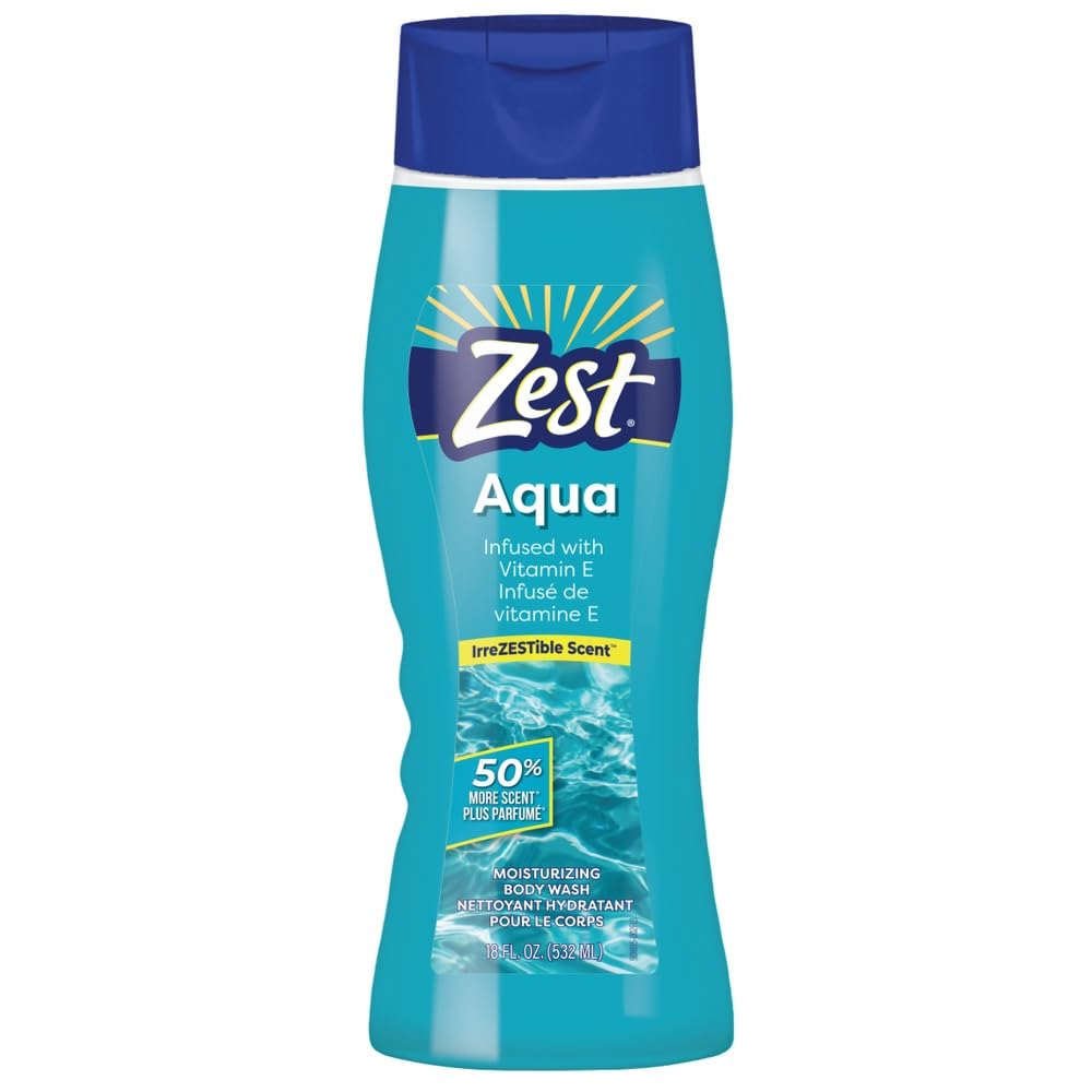 Zest front packaging showing bottle and Aqua scent for clear identification and freshness