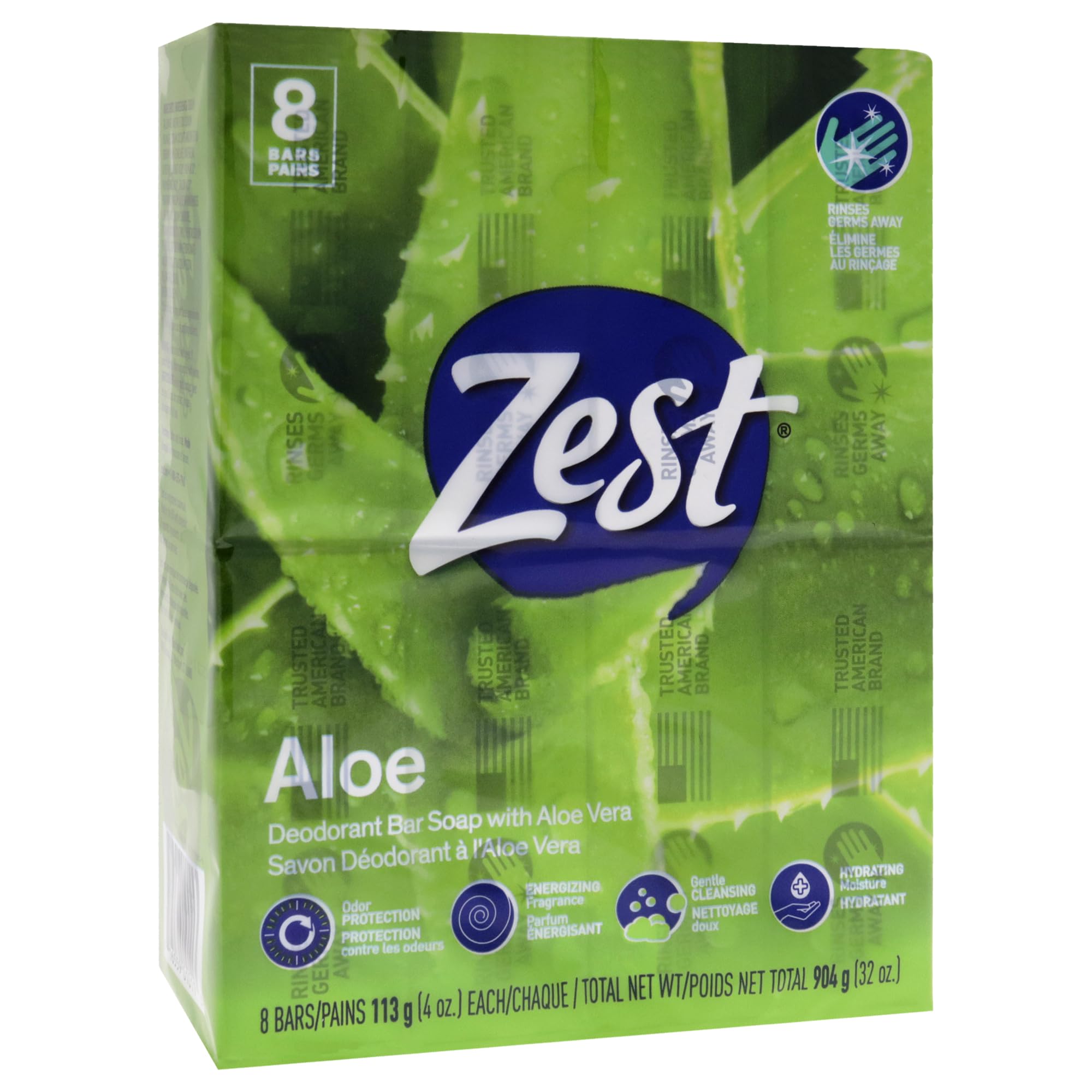Zest single 4 ounce Fresh Aloe bar displaying shape and smooth finish