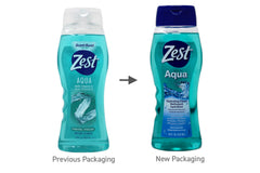 Zest bottle beside a common shampoo for size comparison and travel convenience