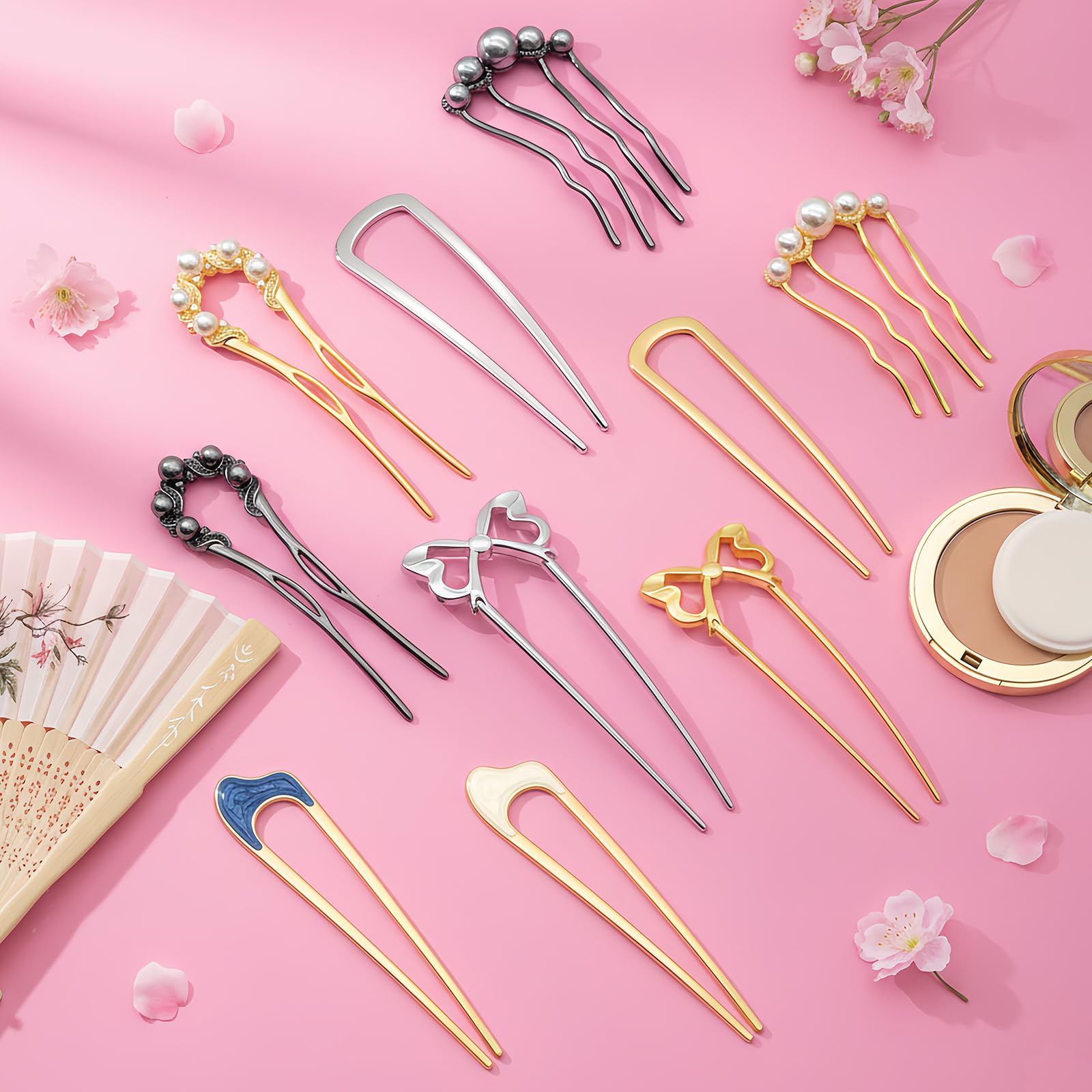 Zesucal hairpins beside a ruler showing compact size and travel-friendly convenience