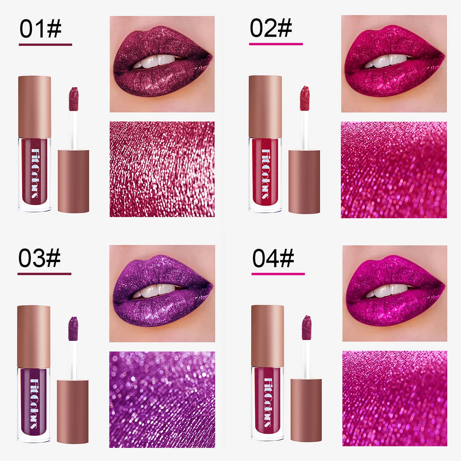 ZEVNI lip application before and after demonstrating matte-to-glitter transformation, visible boost