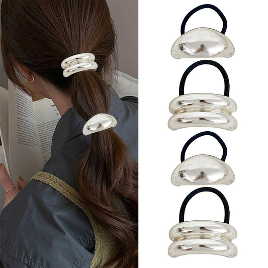 ZEYER front packaging showing four silver metal ponytail cuffs and branding benefit