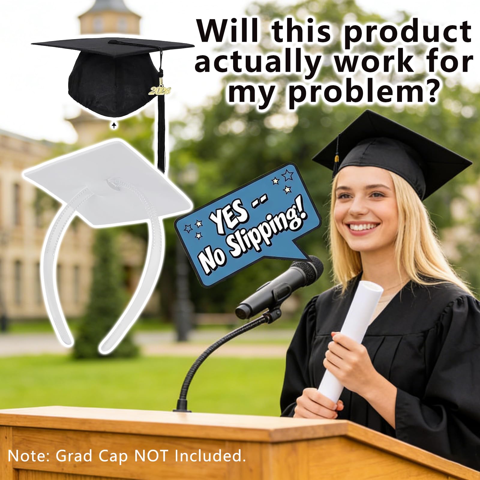 ZEYER headband in use under mortarboard showing steady cap alignment