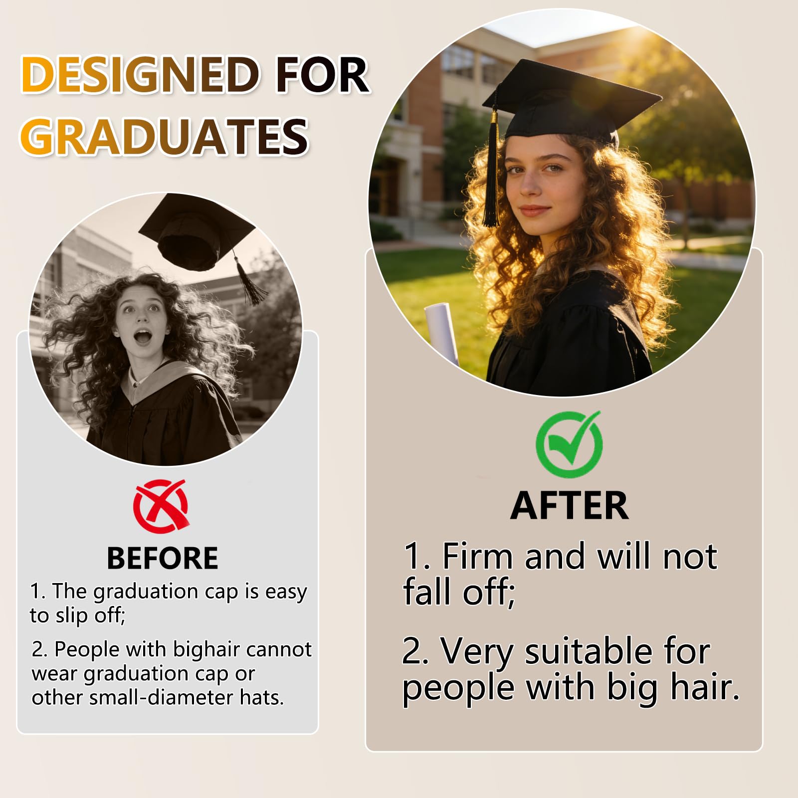 ZEYER on model wearing mortarboard showing steady cap during ceremony