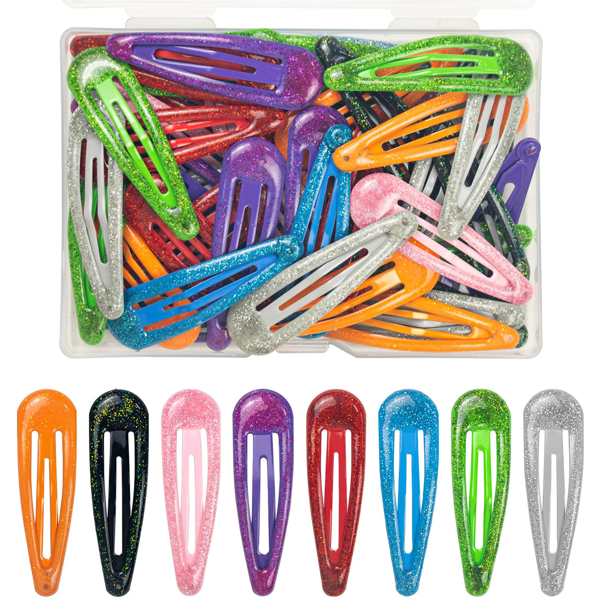 ZGQHZR front packaging showing 48 glitter snap clips, ideal for styling variety