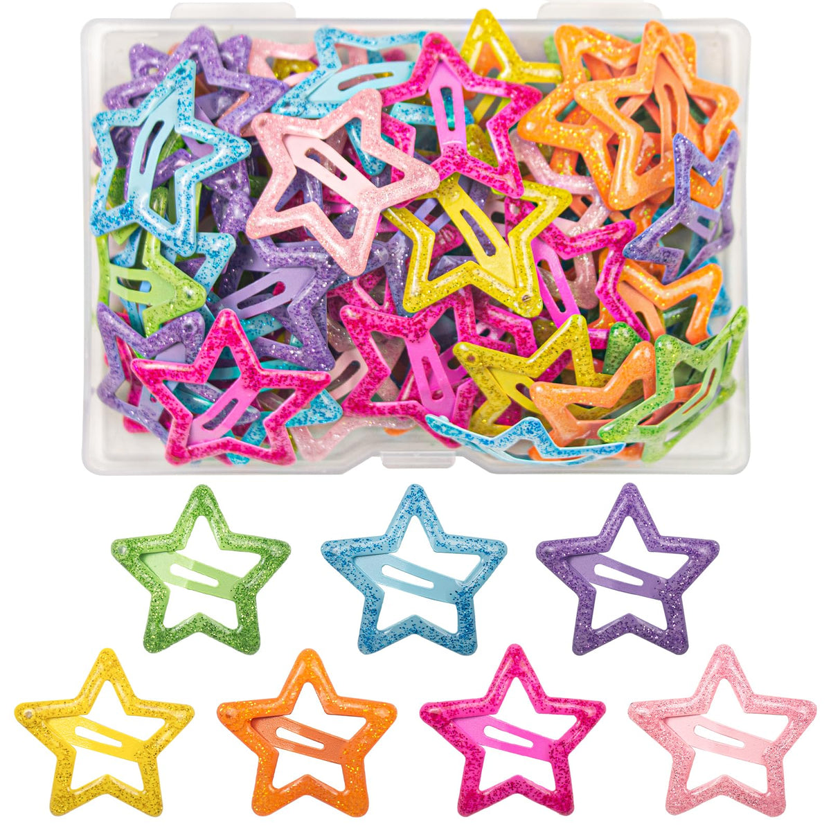 ZGQHZR front packaging showing mixed-color glitter star clips for variety