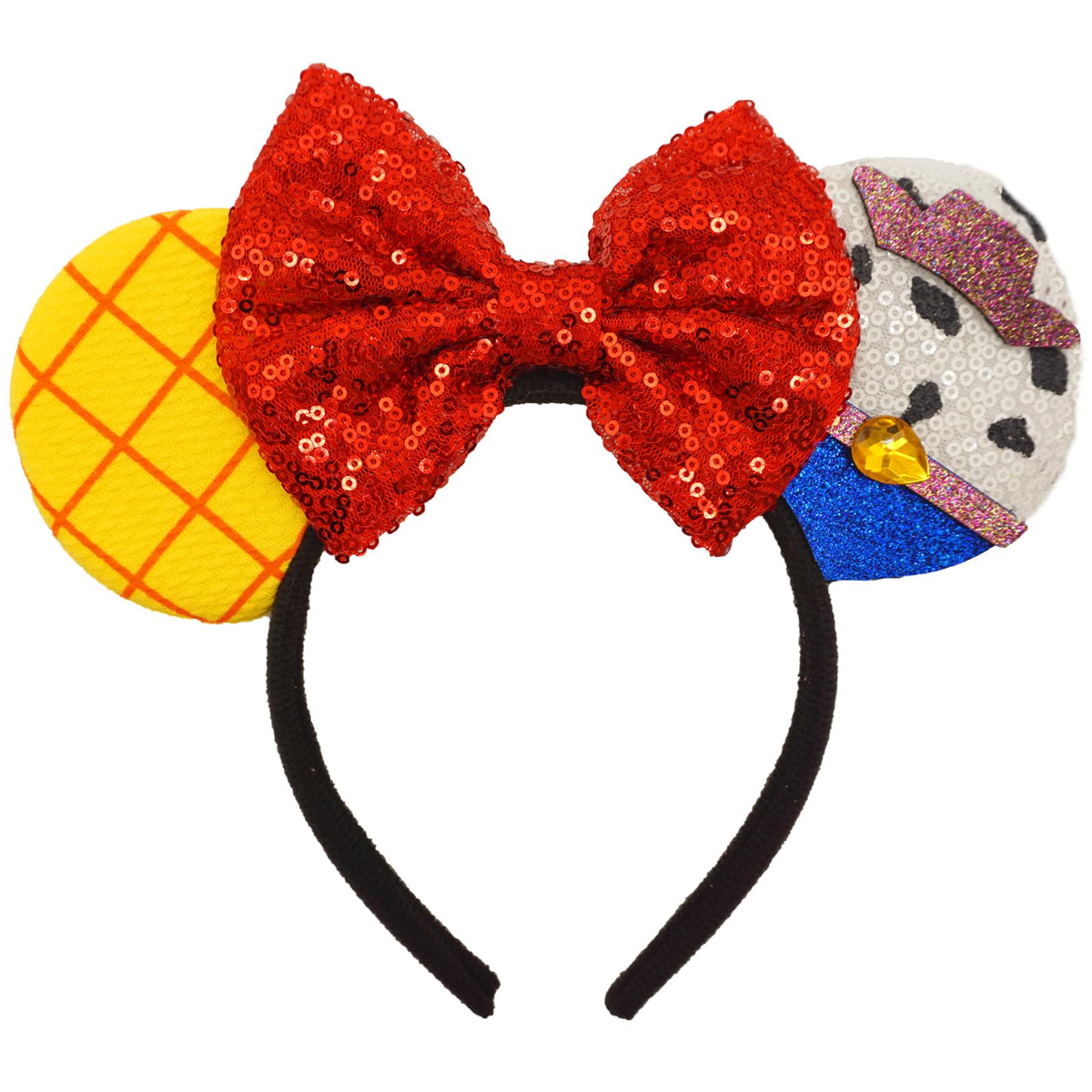 ZHENNAN headband front view showing sequined bow and comfortable fabric wrap