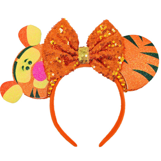 ZHENNAN tiger headband front view showing bow and comfy band