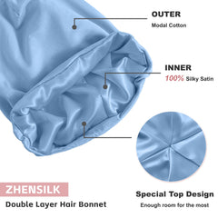 ZHENSILK bonnet worn by model with curls preserving definition
