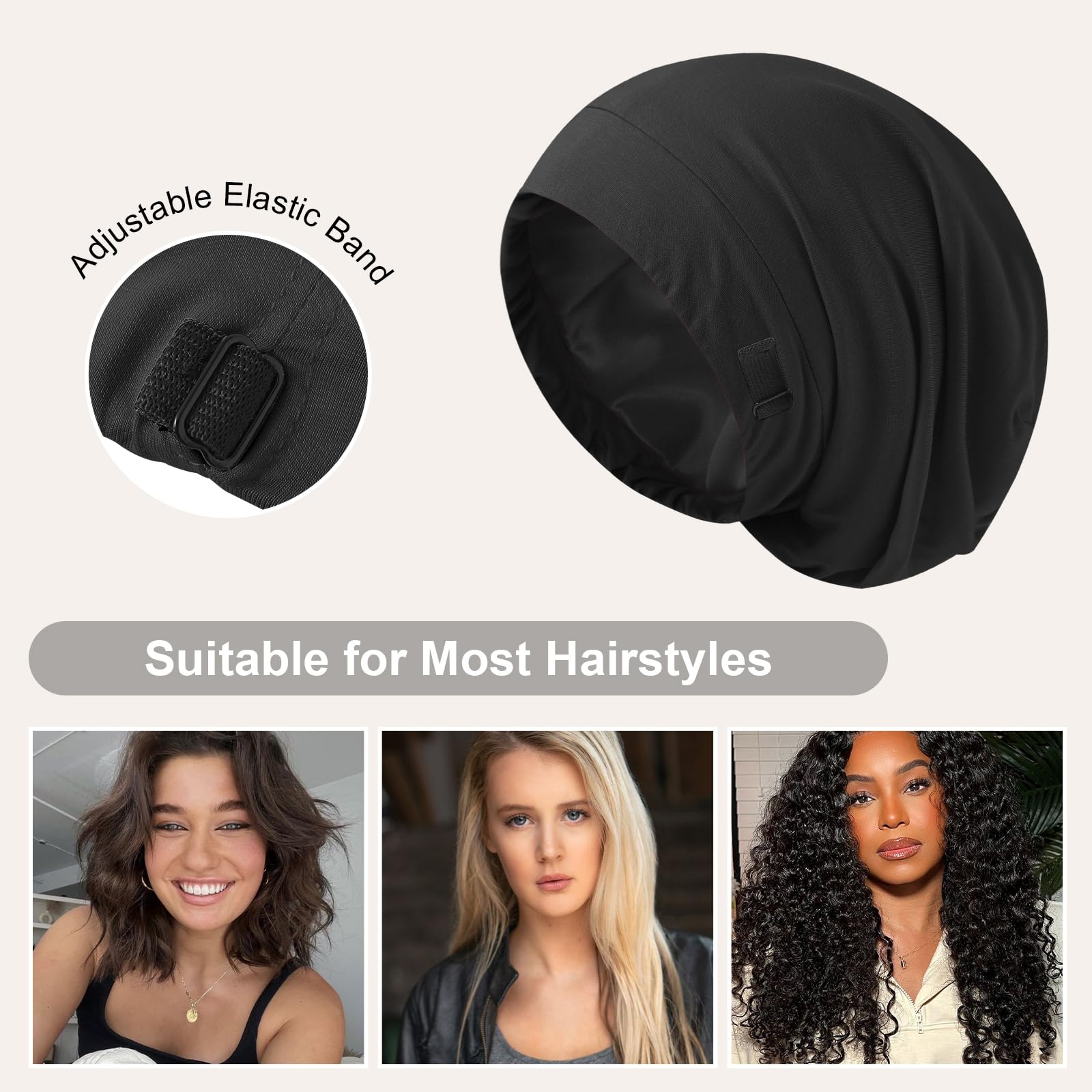 ZHENSILK bonnet on model sleeping preserves hairstyle through the night